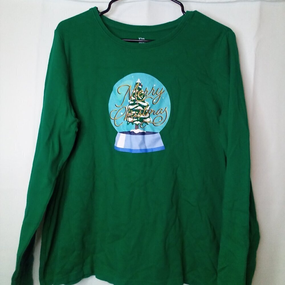 Kim Rogers Shirt Women XL Long Sleeve Merry Christmas Tree Green